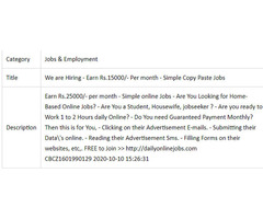 We are Hiring - Earn Rs.15000/- Per month - Simple Copy Paste Jobs